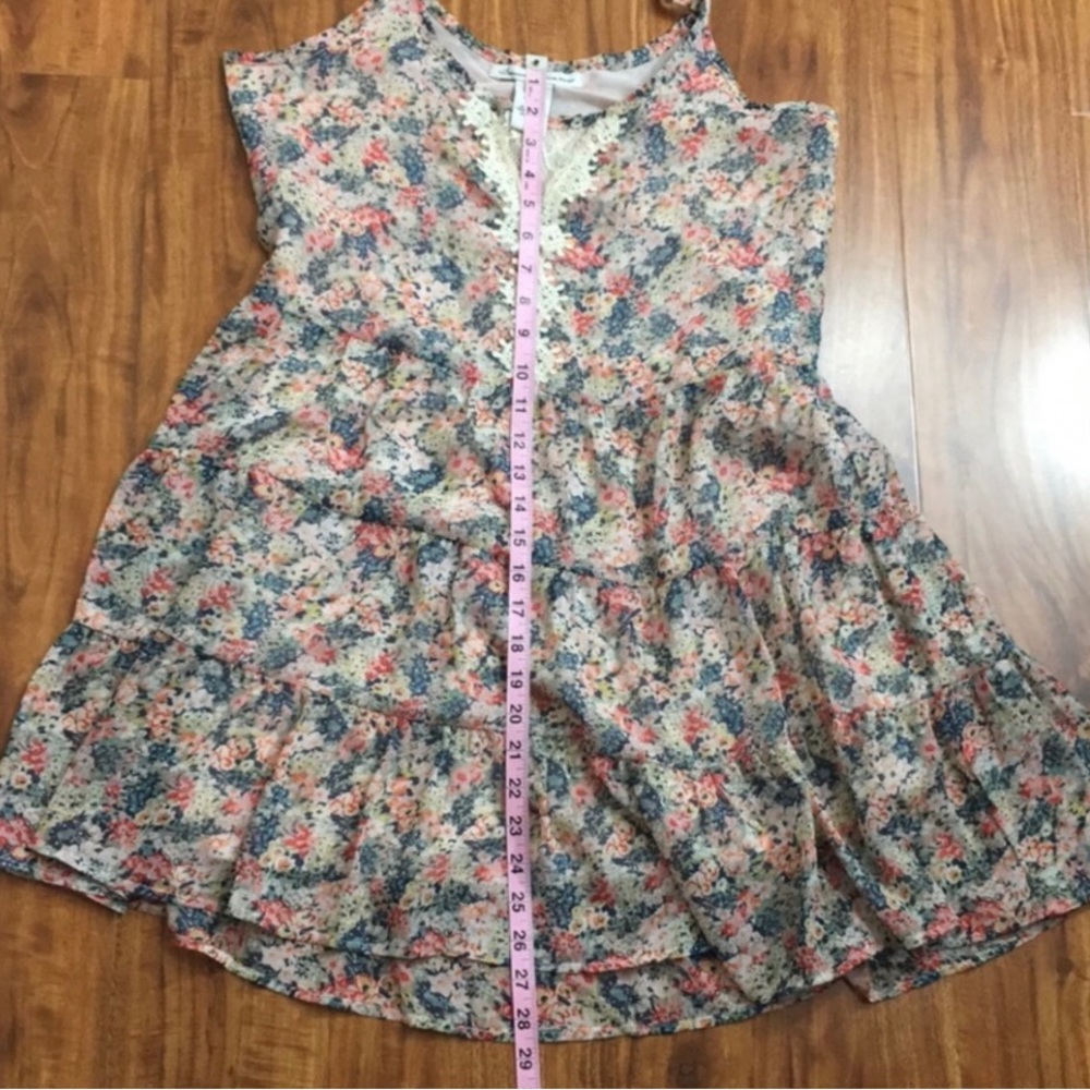 American Rag Blush Multi Floral Lace Detail Tiered Mini Dress Size Small Girly - Picture 16 of 16